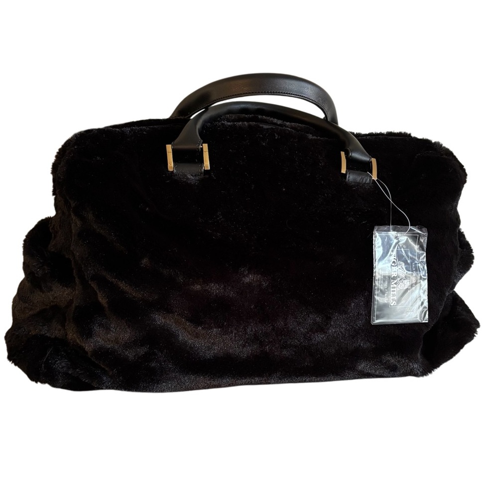 Tiger Mills Black Faux Fur Travel Bag By Dennis Basso NWT